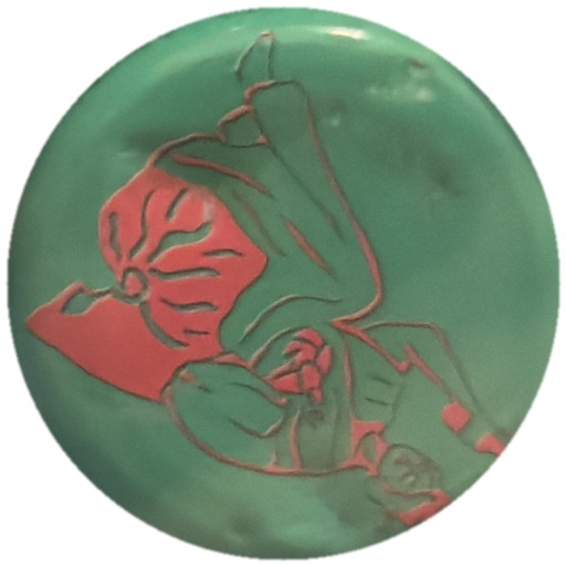 Personnage rouge sur vert d'eau